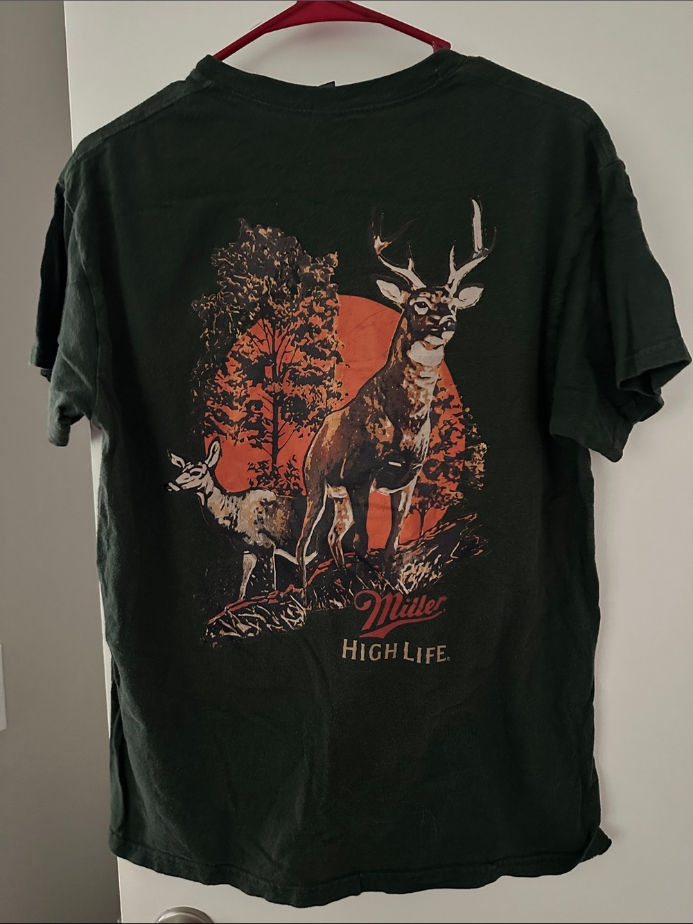 Men's Miller High Life Dark Green Graphic T-Shirt - Deer Scene